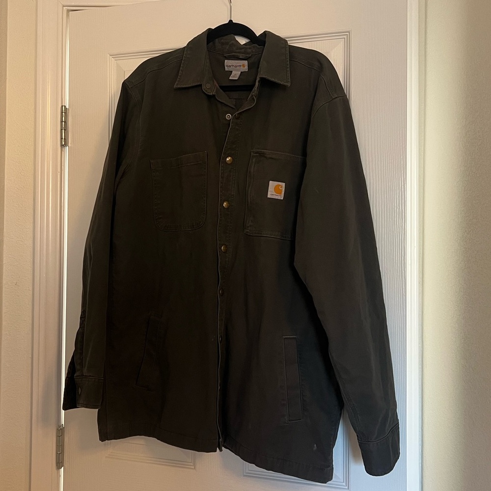Carhartt rugged flex relaxed fit canvas fleece-lined shirt jacket